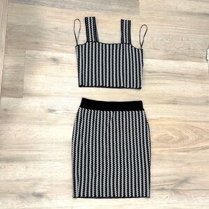 Vici Dolls 2 pc set black white textured GEO  print sweater mini skirt set S